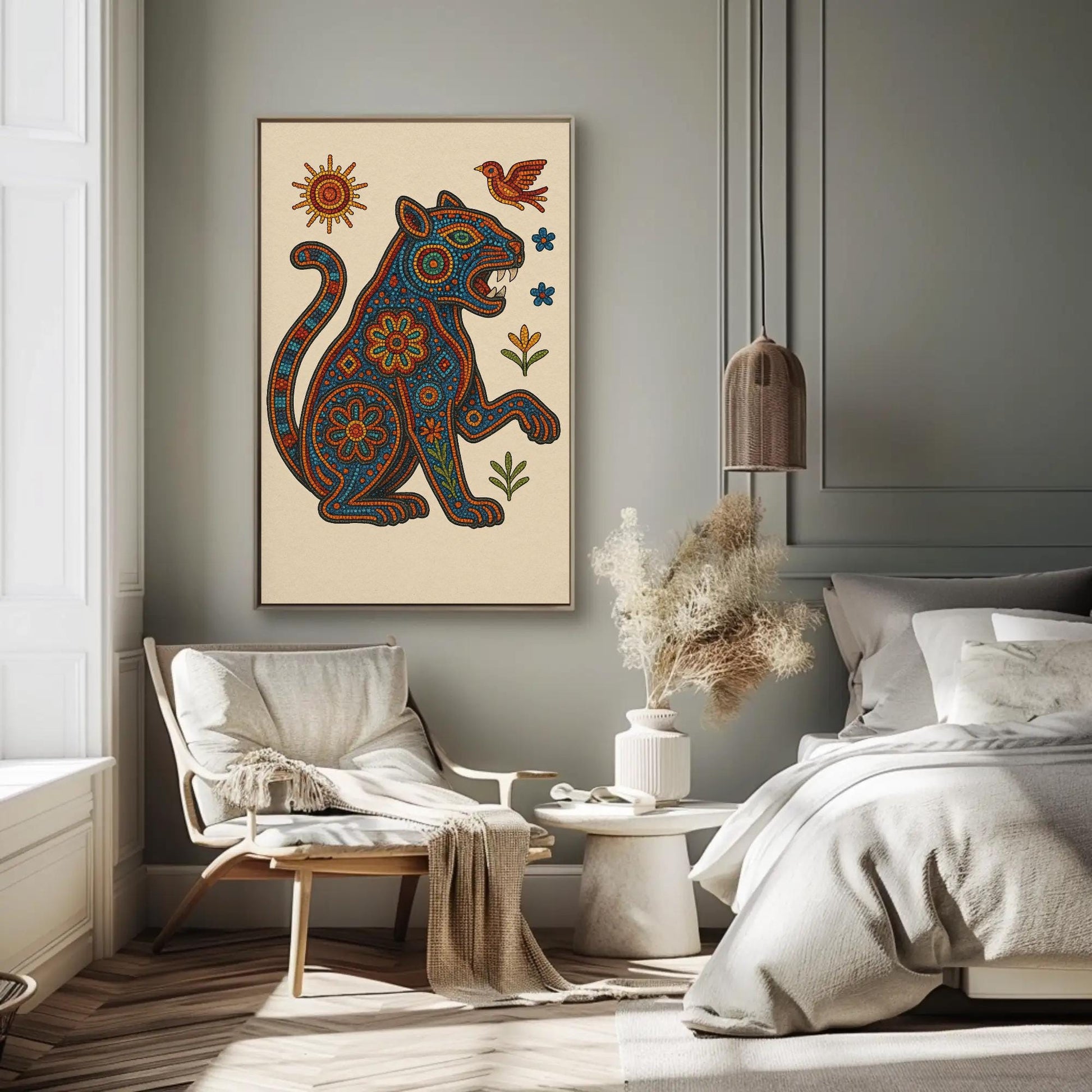 Huichol Jaguar canvas print, premium giclée wall art