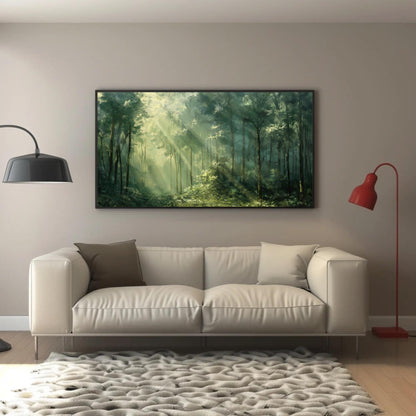 Green Forest canvas wall art shown in a living room