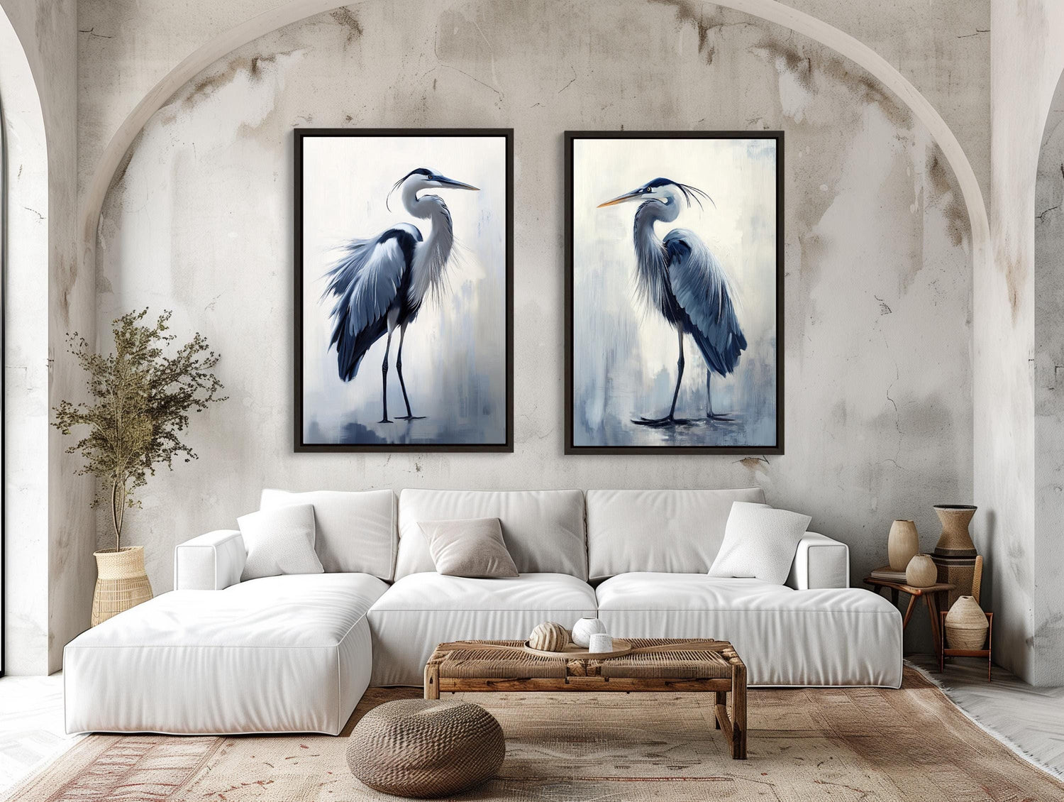 Blue Heron Canvas Set of 2 Print, Coastal Bird Wall Art Decor