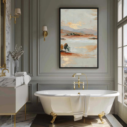 Gold Leaf canvas wall art shown in a bathroom