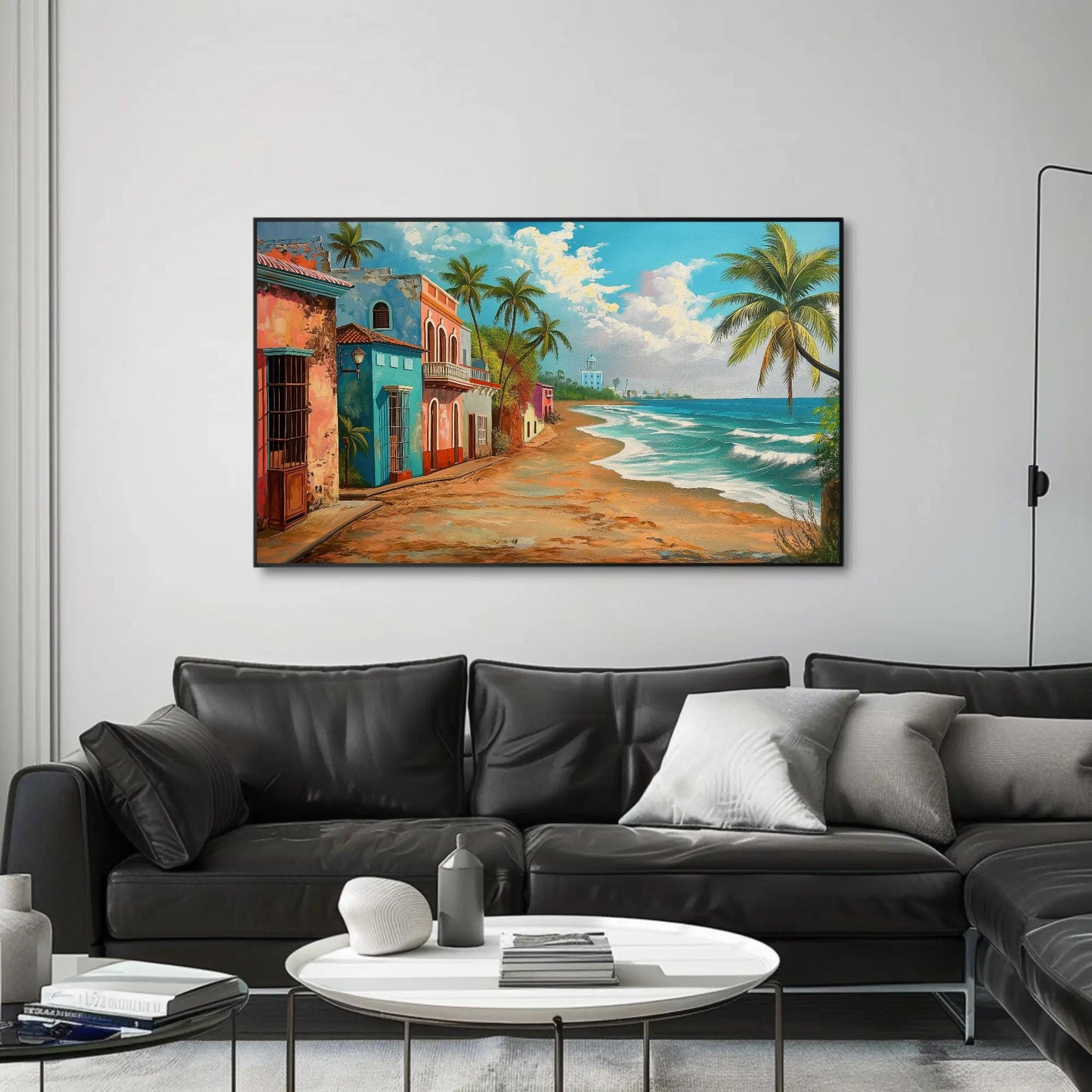 Puerto Rico Beach , Caribbean Tropical canvas wall art shown in a living room
