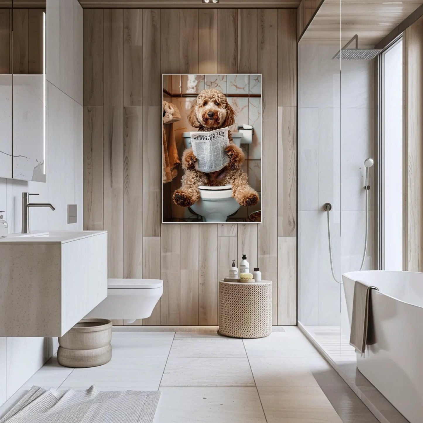 Goldendoodle Bathroom Canvas Print, Funny Toilet Humor Wall Art