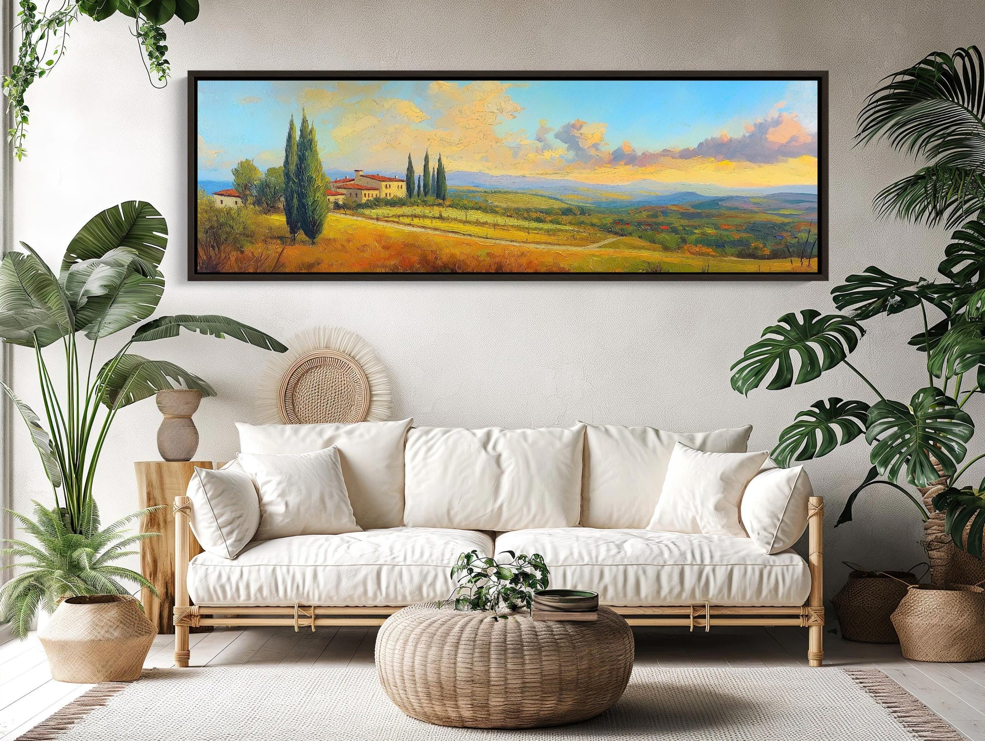 Tuscany , Italian Countryside Vineyard canvas wall art shown in a living room