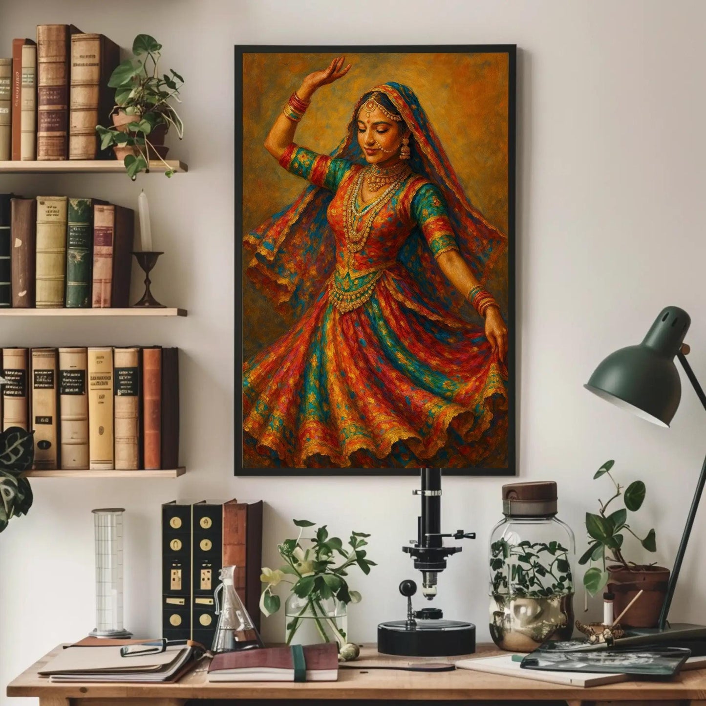 Bharatanatyam Dancer canvas wall art shown in a styled room (view 3)