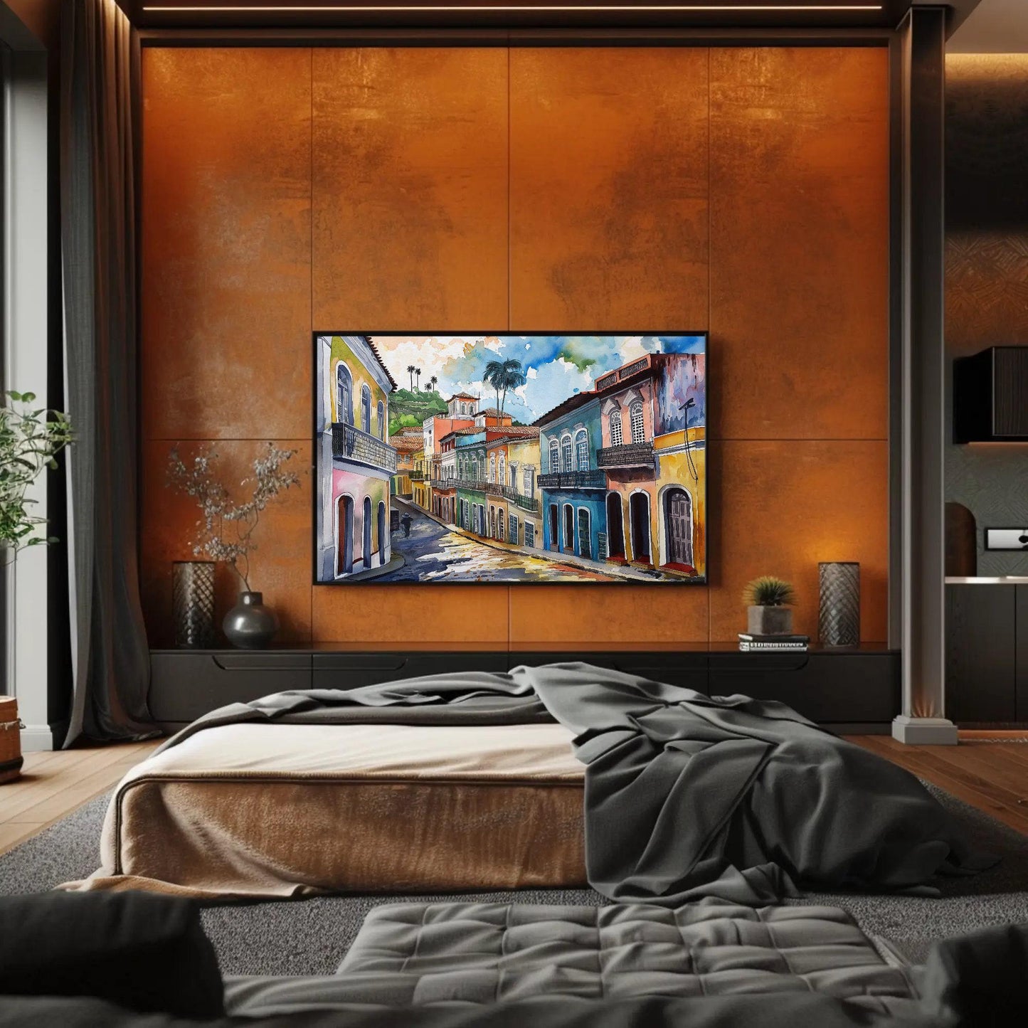 Salvador Bahia canvas wall art shown in a bedroom (view 2)