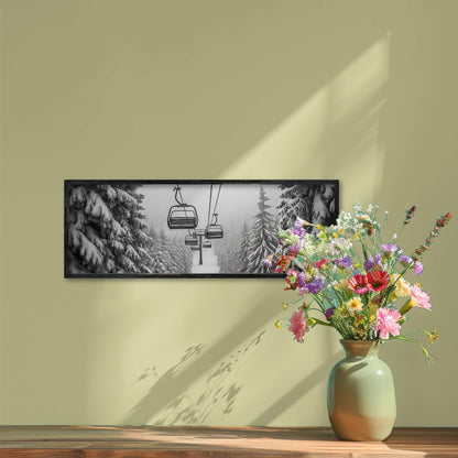 Ski Lift , Panoramic Winter Mountain canvas wall art shown in a styled room