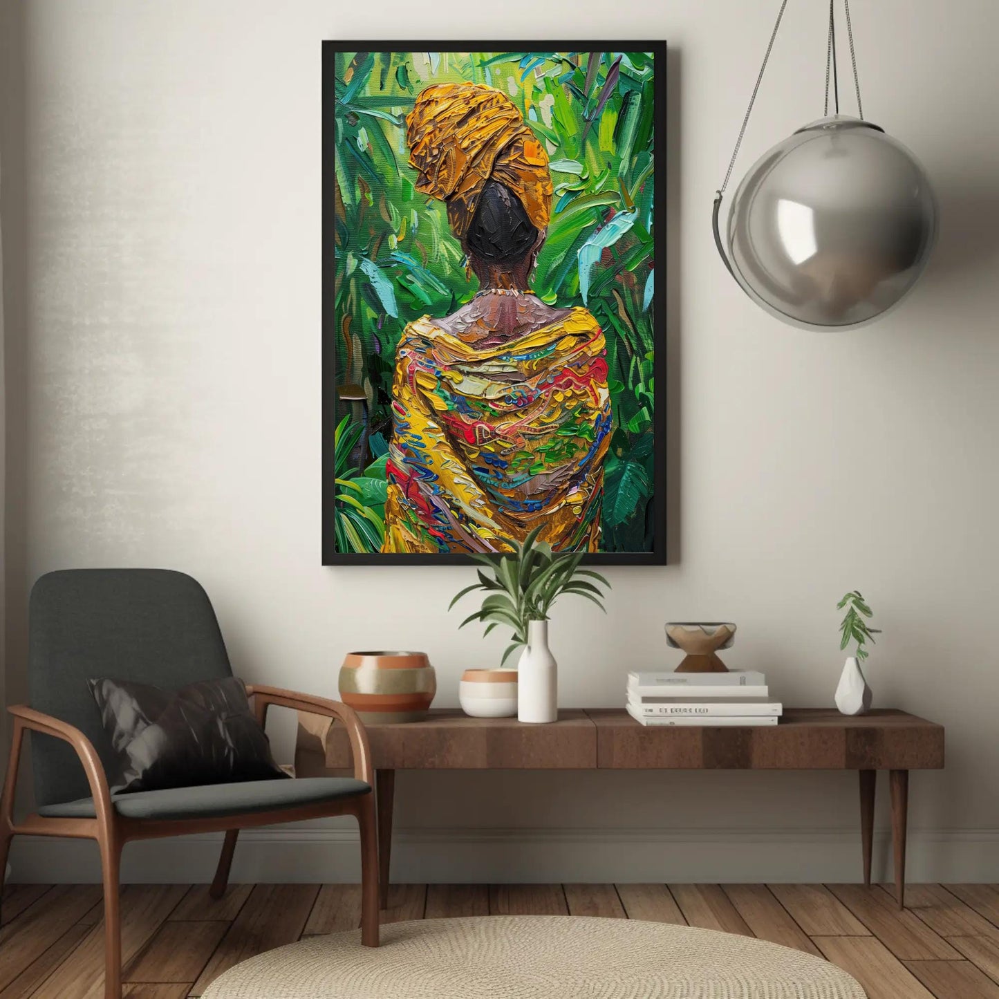Caribbean Woman , Afro Caribbean Portrait Art canvas wall art shown in a styled room (view 2)