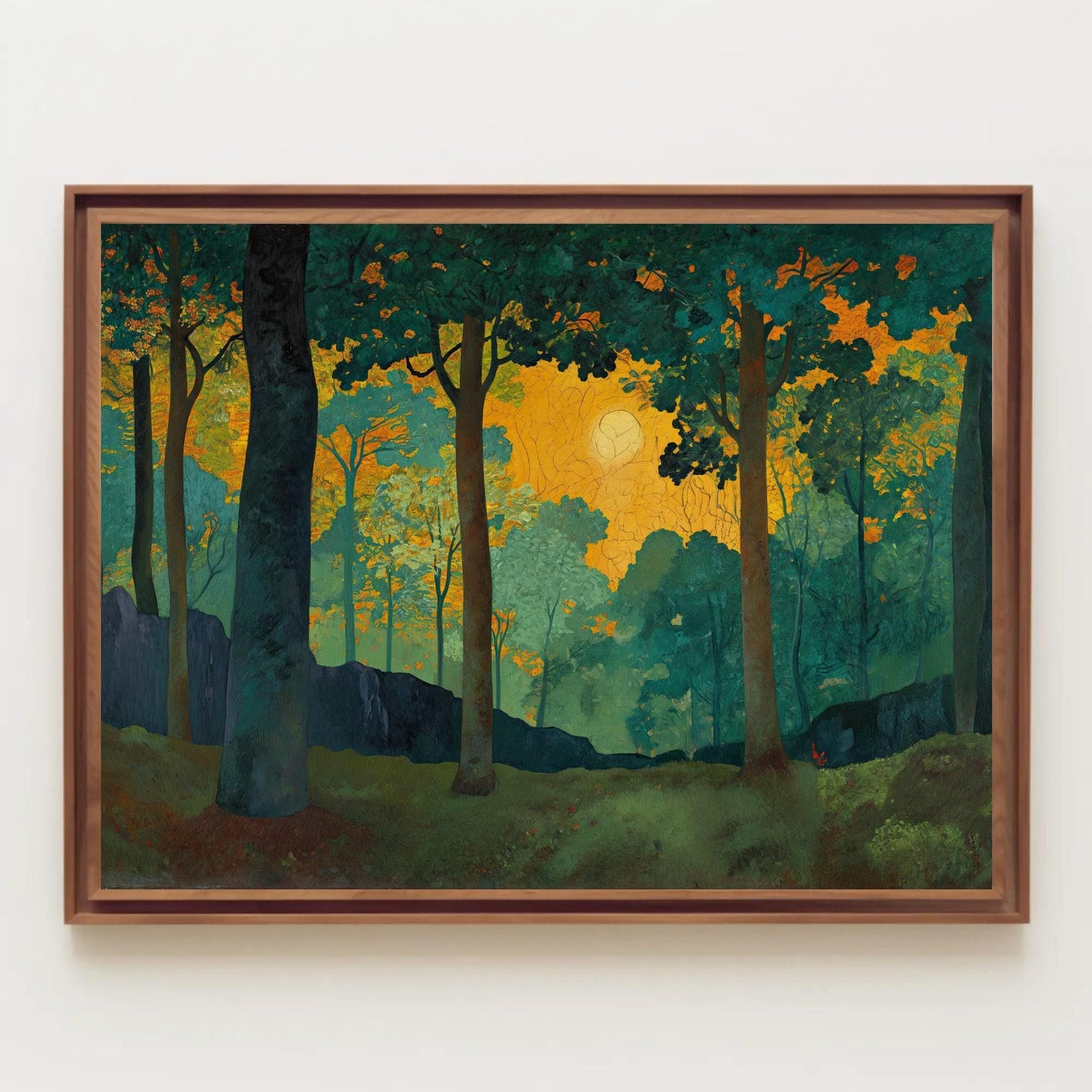 Sacred Grove canvas wall art shown in a styled interior