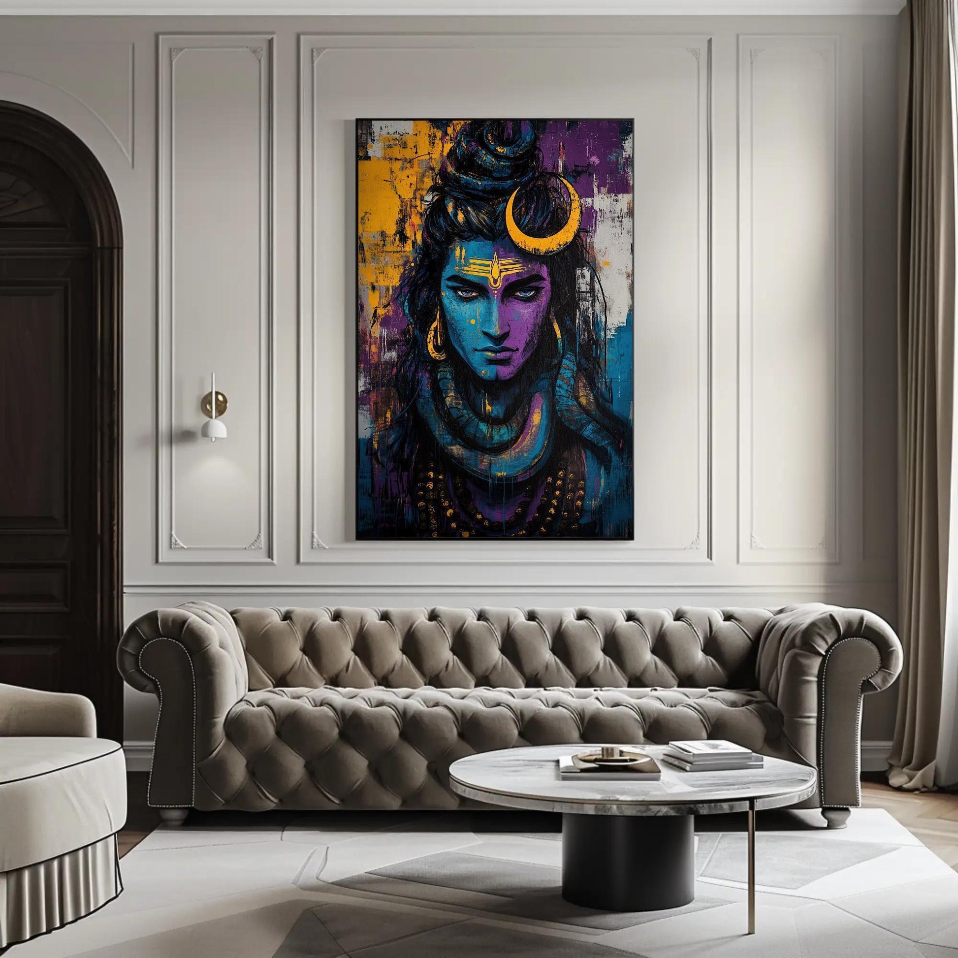 Lord Shiva canvas wall art shown in a living room (view 2)
