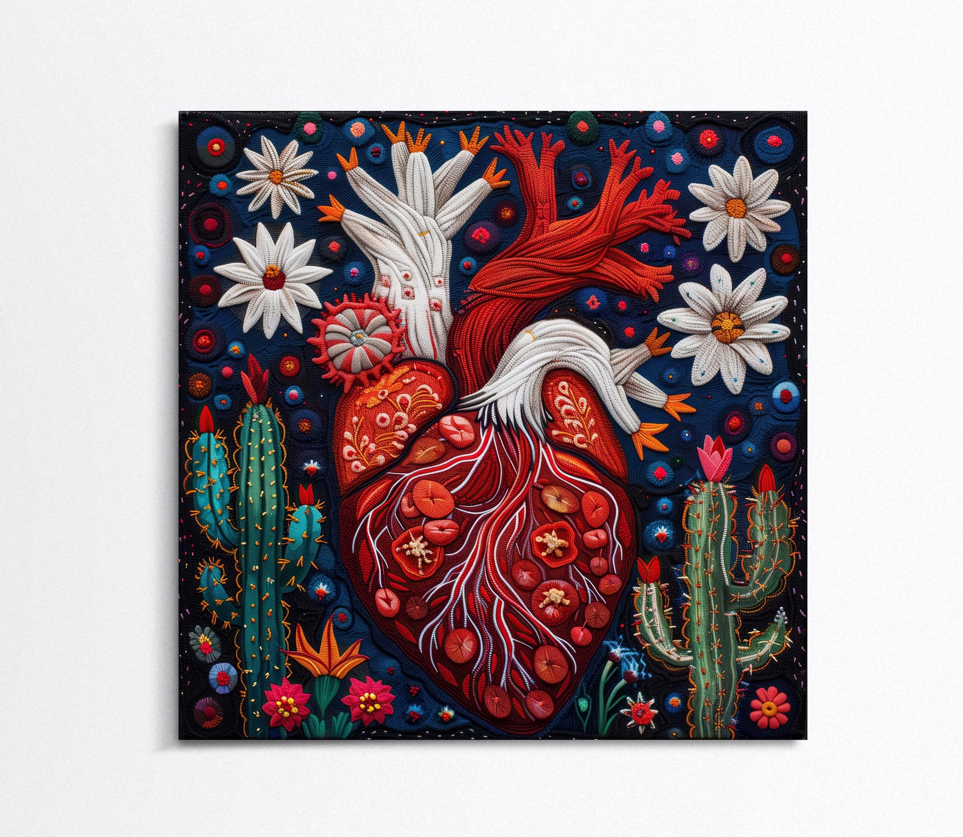 a painting of a heart surrounded by flowers
