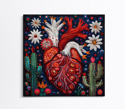 a painting of a heart surrounded by flowers
