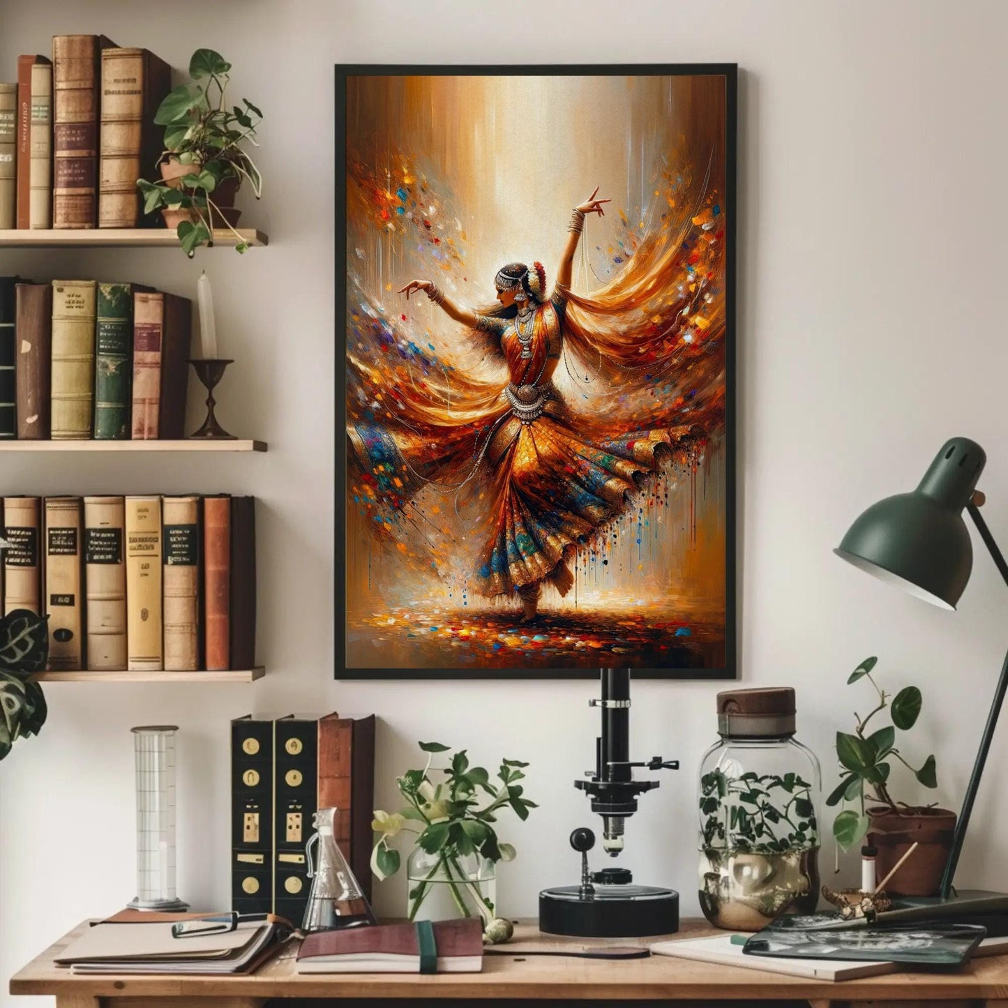 Indian Dancer , Elegance in Motion Cultural canvas wall art shown in a styled room (view 2)