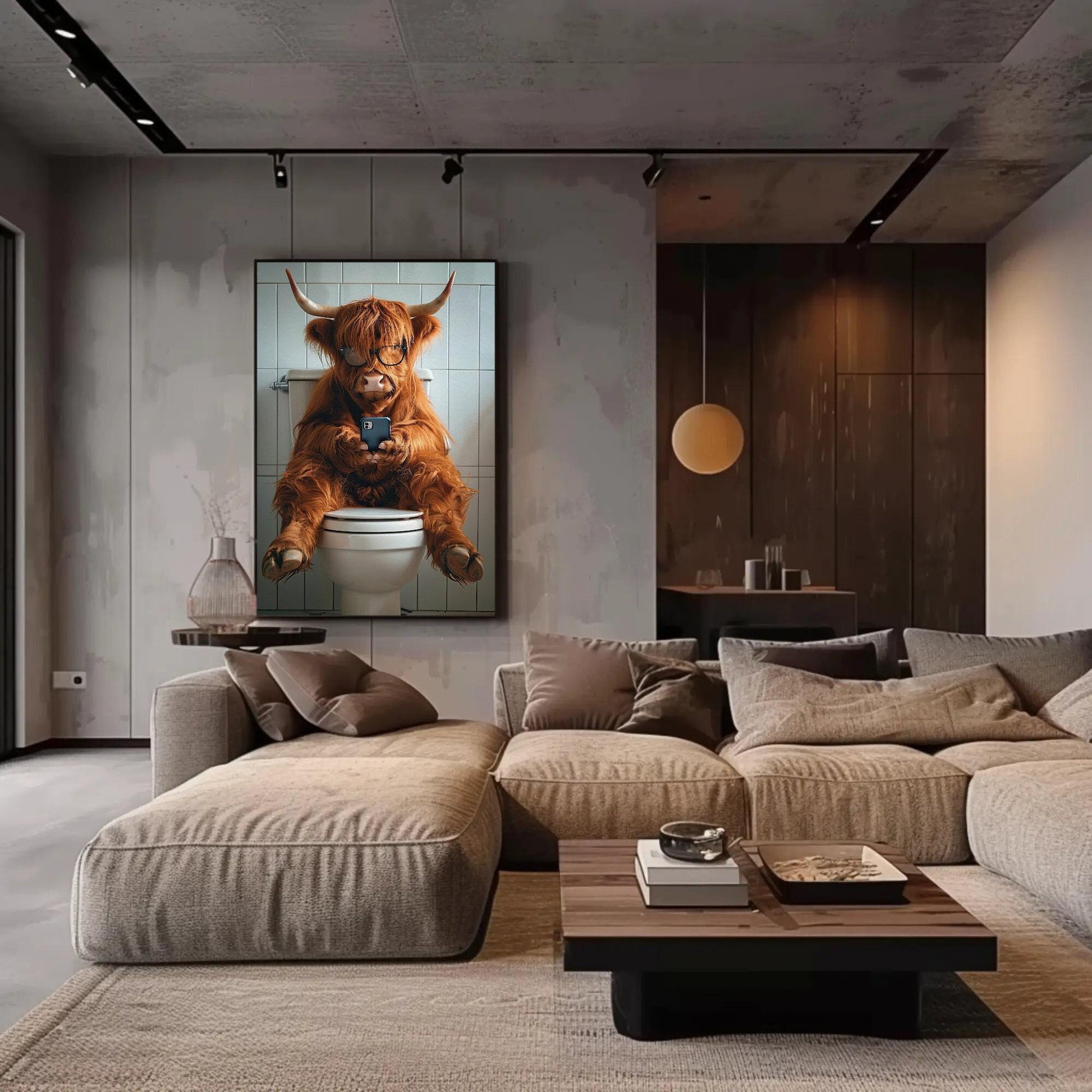 Highland Cow Bathroom , Funny Toilet Humor farmhouse canvas wall art for the home