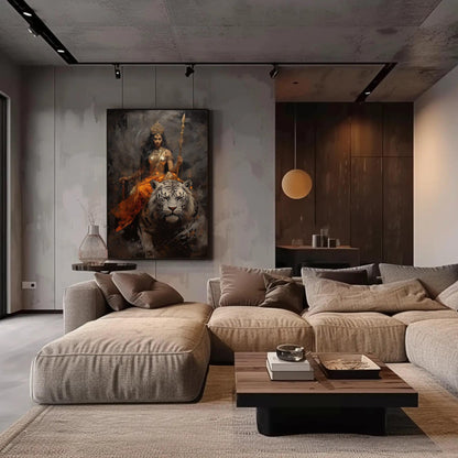 Goddess Durga , Hindu Warrior Mata canvas wall art shown in a living room (view 3)