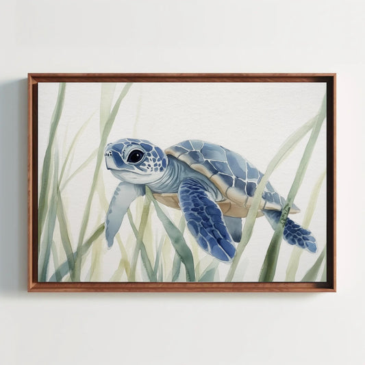 a painting of a sea turtle in the grass