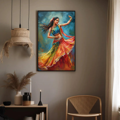 Indian Folk Dance Art canvas wall art shown in a styled room (view 3)