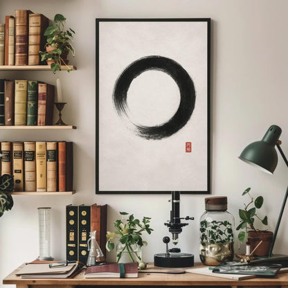 Ensō Circle canvas wall art shown in a home office
