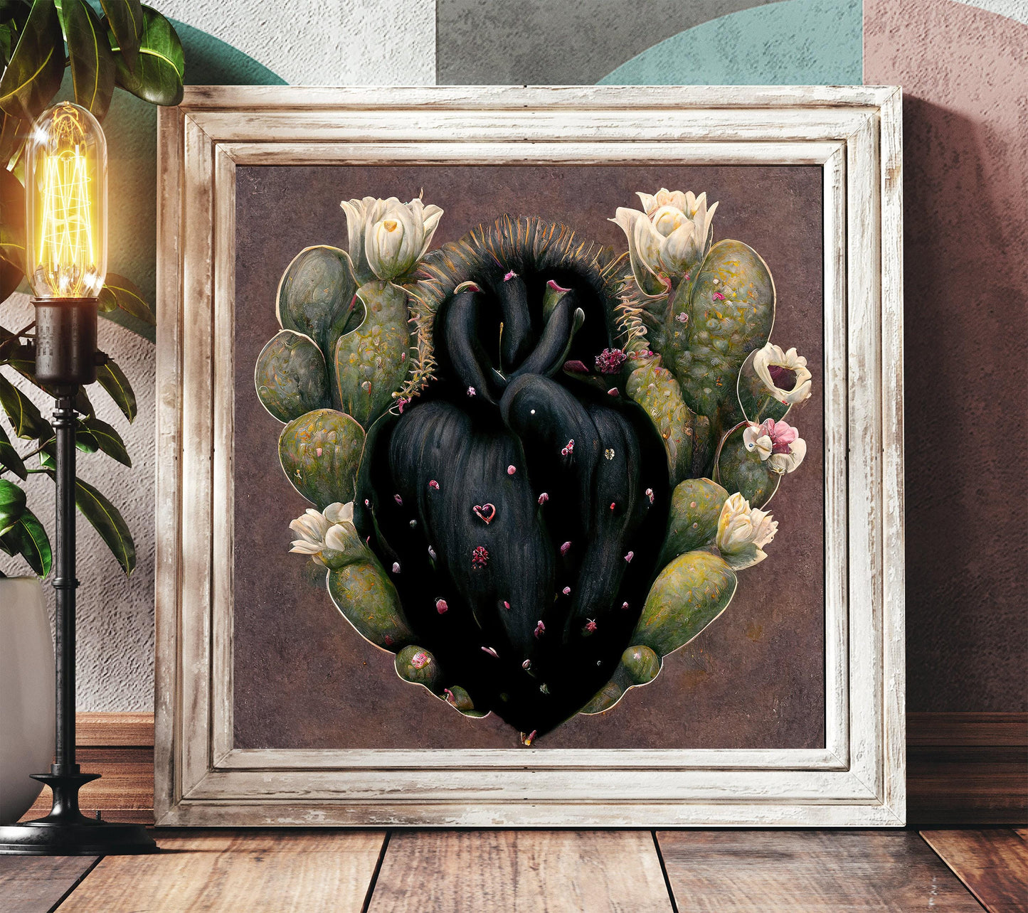 Cactus Heart , Mexican Folk Art Boho Wall canvas wall art, gallery-wrapped or framed