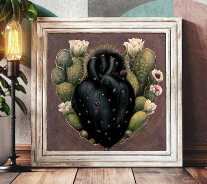 Cactus Heart , Mexican Folk Art Boho Wall canvas wall art, gallery-wrapped or framed