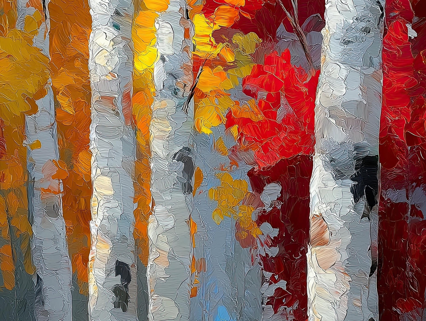 a painting of a forest filled with lots of trees
