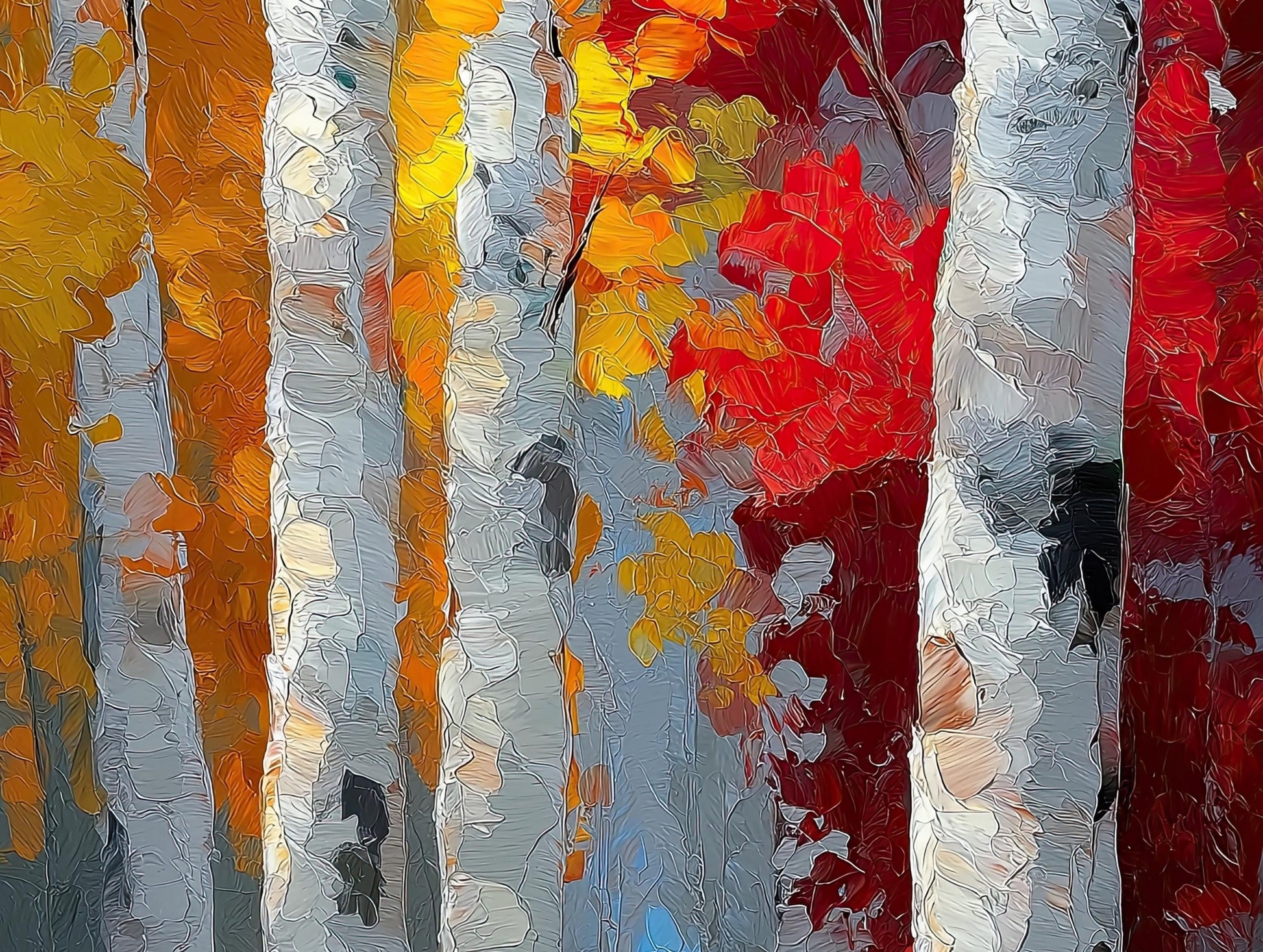 a painting of a forest filled with lots of trees