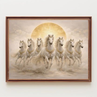 Seven White Horses , Vastu Prosperity canvas wall art for the home