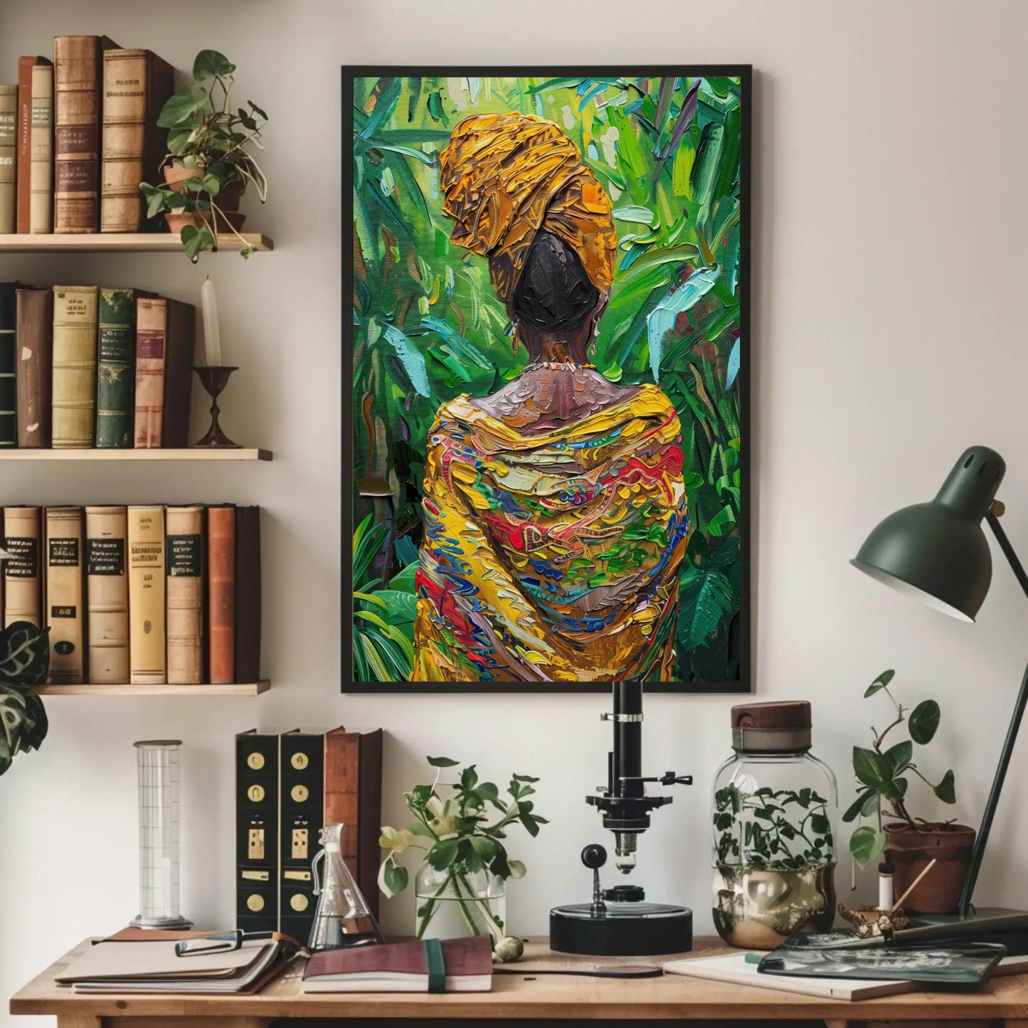 Caribbean Woman , Afro Caribbean Portrait Art canvas wall art shown in a styled room (view 3)
