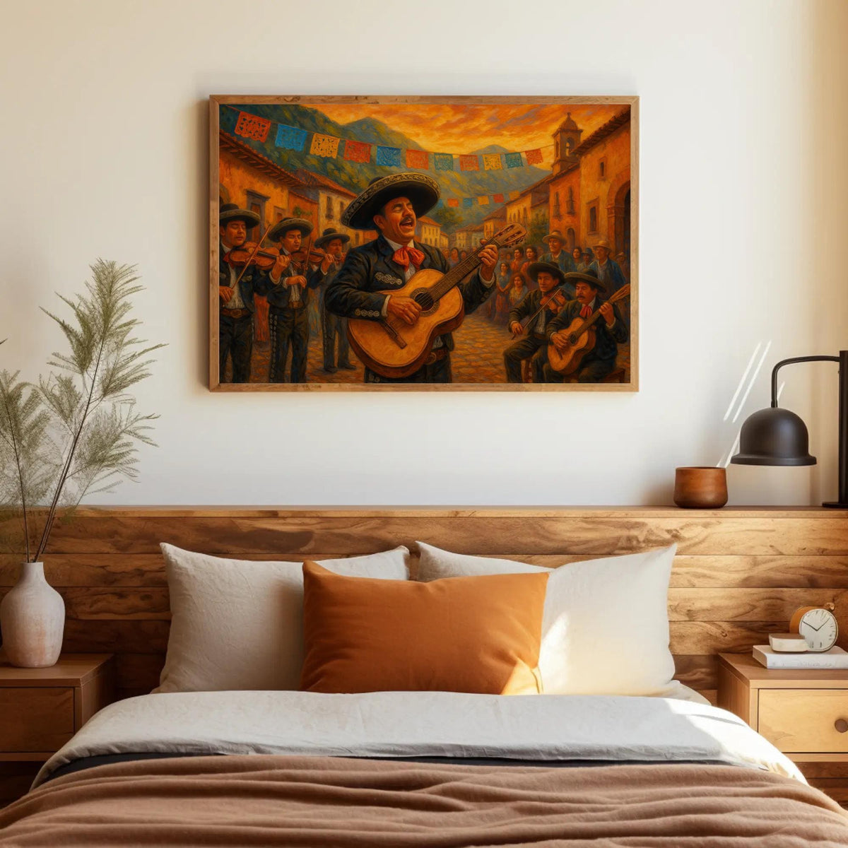 Mexican mariachi band canvas wall art in a room setting