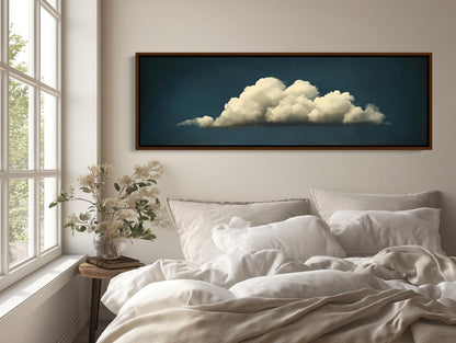 Cloudscape , Extra Large Panoramic Sky canvas wall art shown above a bed