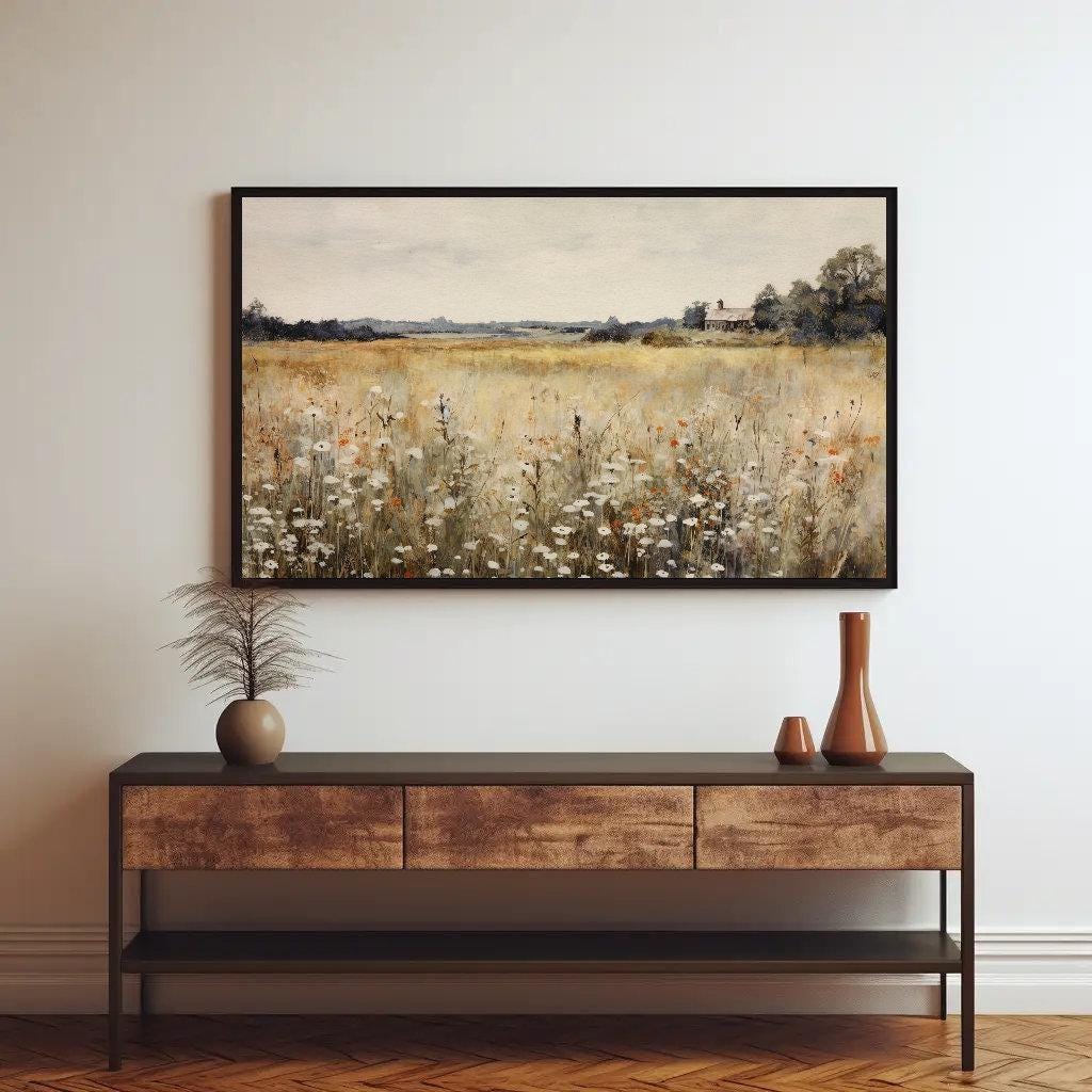 Rustic Wildflowers , Vintage Botanical farmhouse canvas wall art for the home