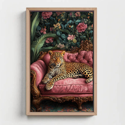 Leopard canvas wall art shown above a sofa (view 2)