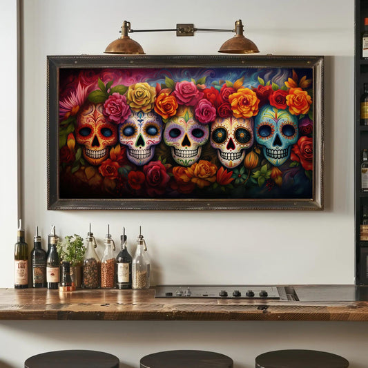 Dia De Los Muertos Canvas - Vibrant Sugar Skull Art | Mexican Wall Decor Ready to Hang