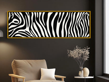 Zebra Stripe , Extra Large Black White canvas wall art shown in a living room (view 2)