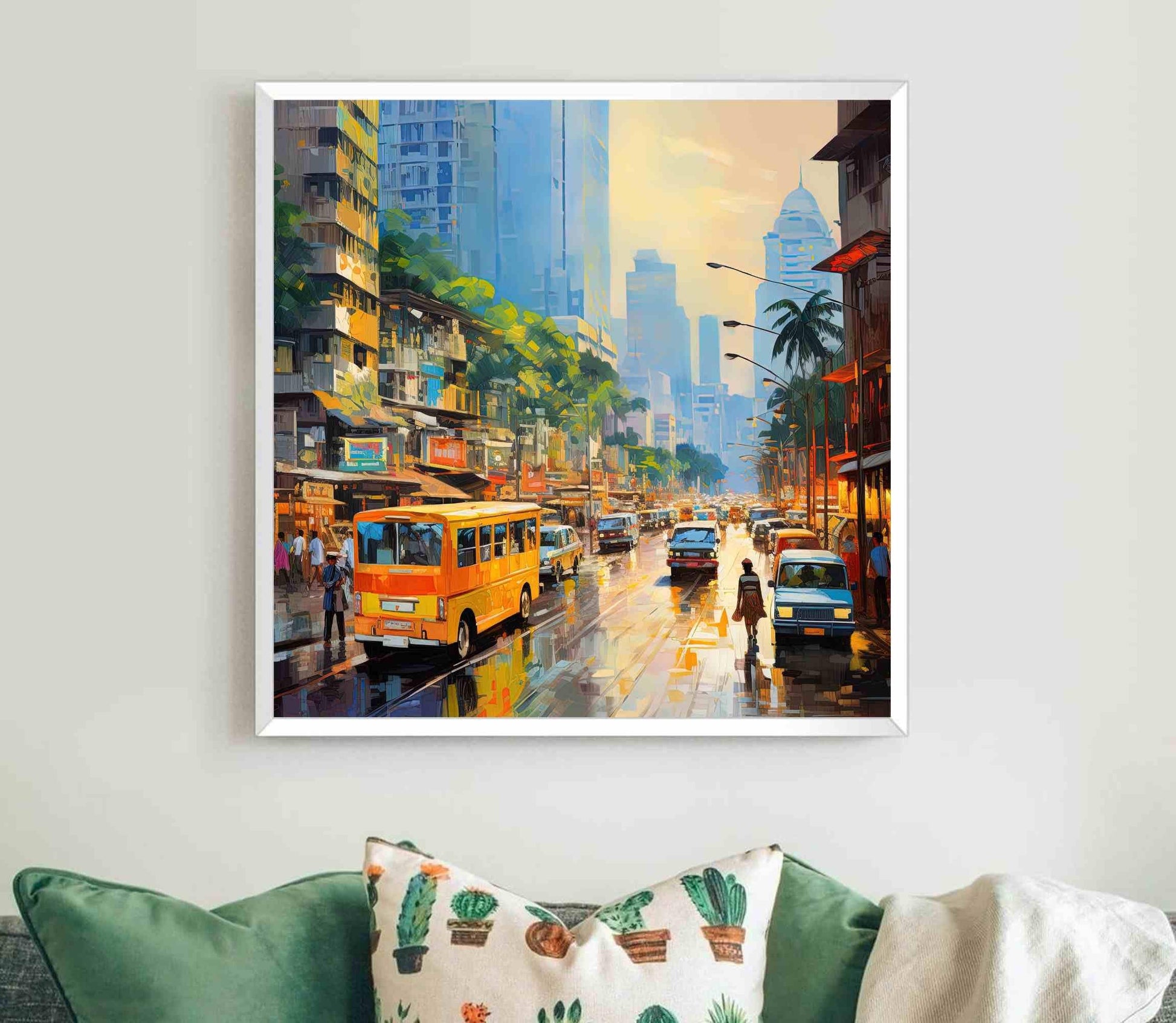 Mumbai Cityscape , Bombay Skyline India modern canvas wall art, ready to hang