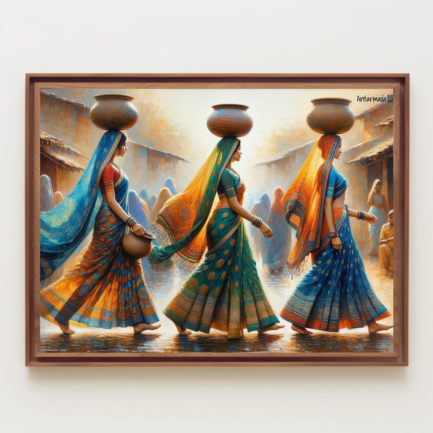 Indian Women Clay Pots , Traditional Desi traditional canvas wall art for the home