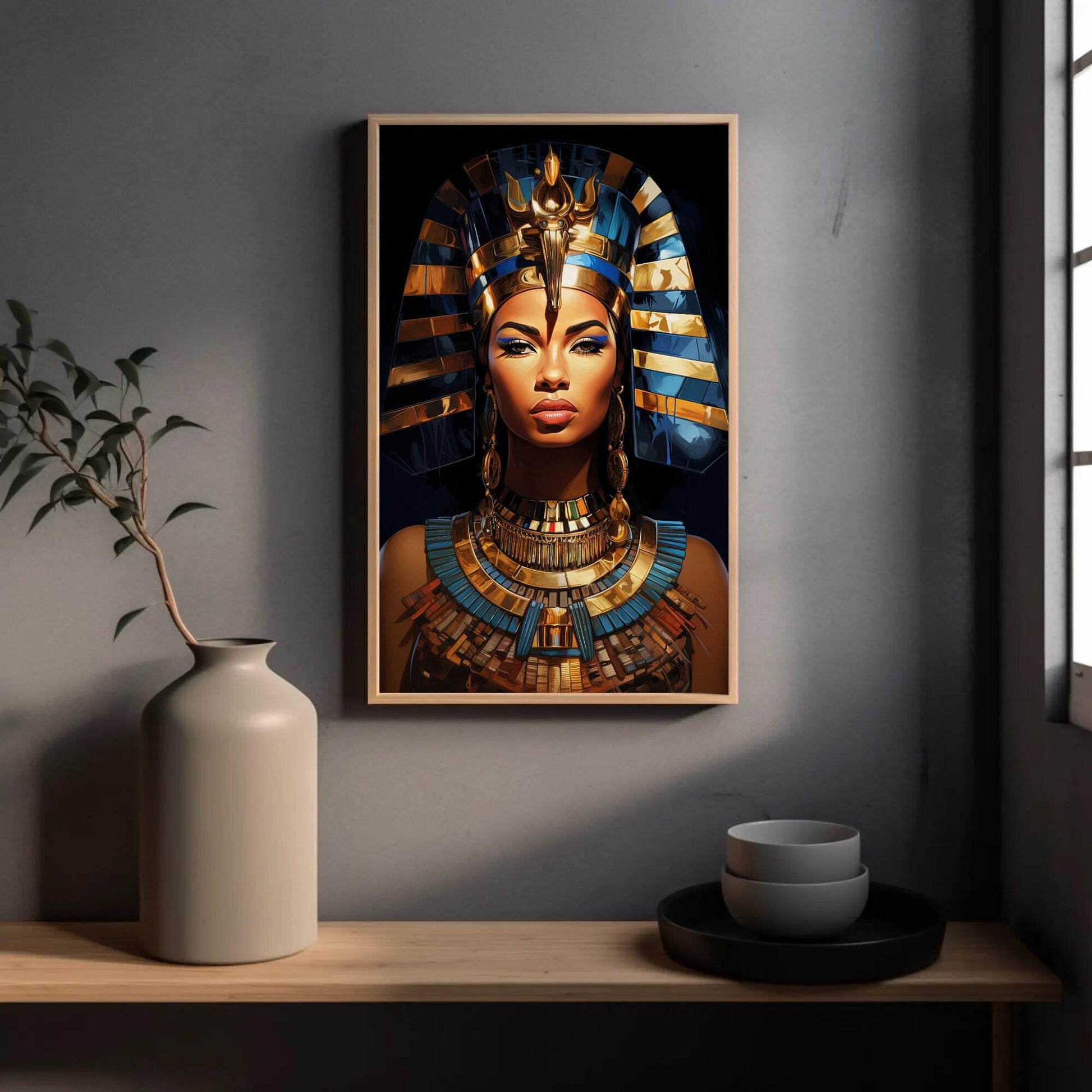 Queen Cleopatra , Egyptian Royal Black canvas wall art, gallery-wrapped or framed