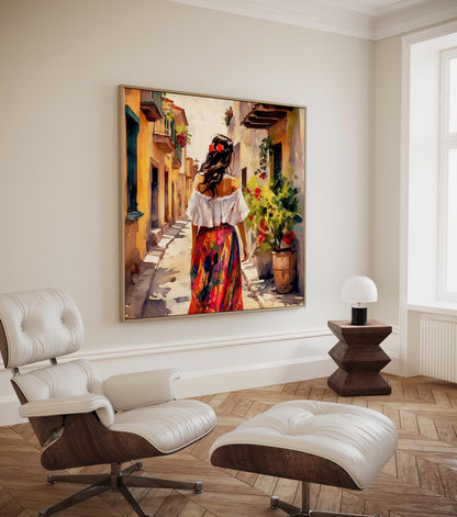 Mexican Woman Watercolor , Latina Portrait Art folk art canvas wall art for the home