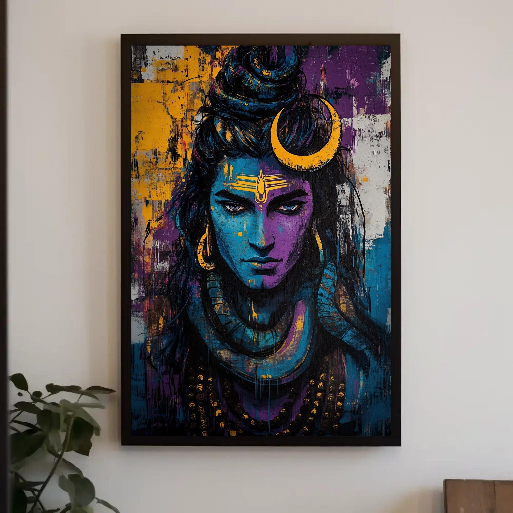 Lord Shiva Canvas Art, Modern Hindu Deity Portrait with Vibrant Colors Print