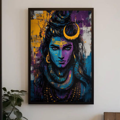 Lord Shiva Canvas Art, Modern Hindu Deity Portrait with Vibrant Colors Print