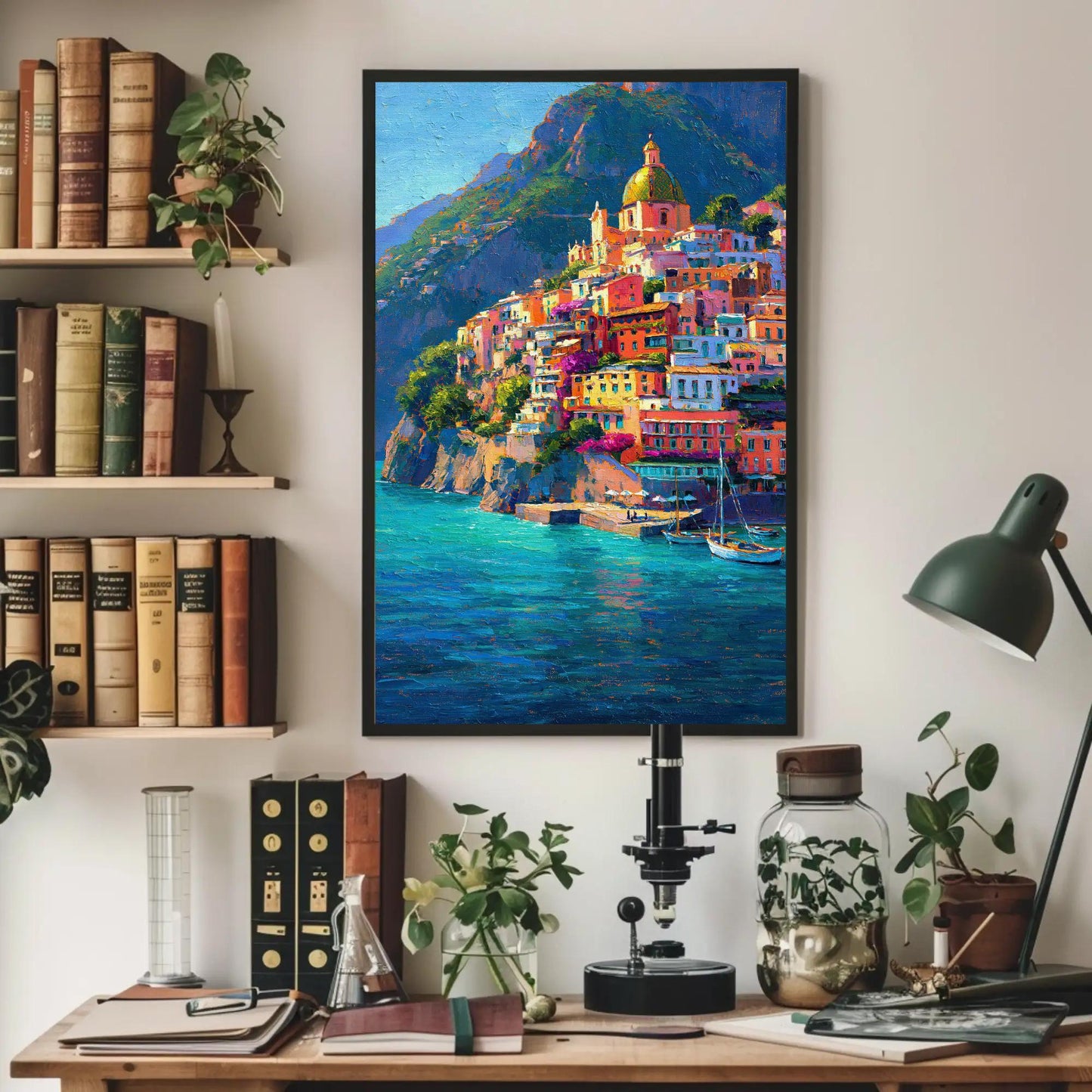 Positano Amalfi Coast Painting canvas wall art in blue tones