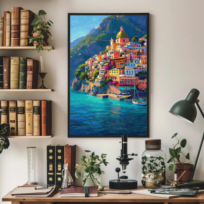Positano Amalfi Coast Painting canvas wall art in blue tones