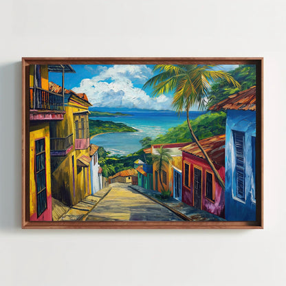 Old San Juan , Puerto Rico Wooden Frame canvas wall art shown in a styled room (view 2)