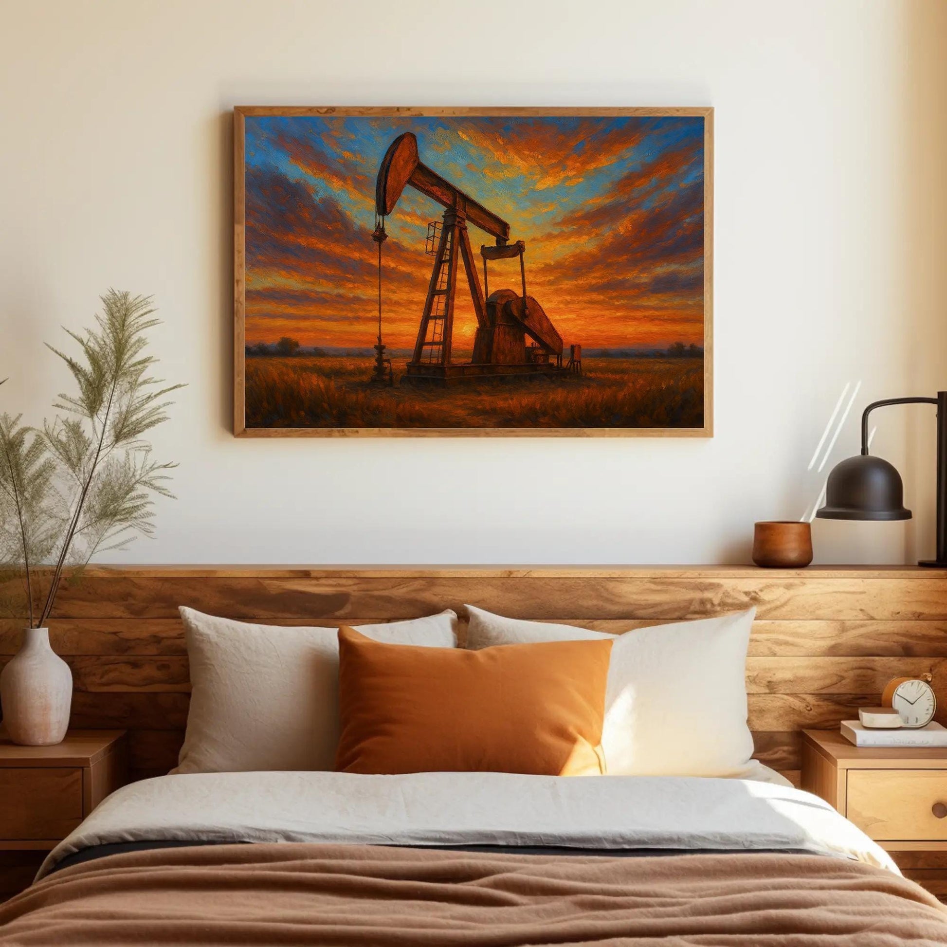 Texas Oil Rig , Western Sunset Industrial canvas wall art, gallery-wrapped or framed