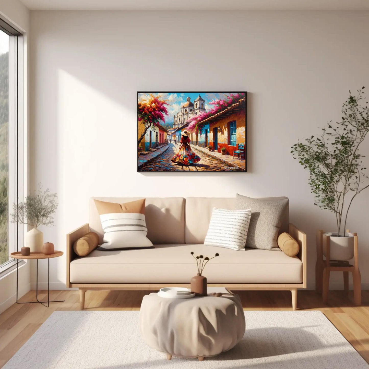 Mexican Town canvas wall art shown in a living room (view 2)