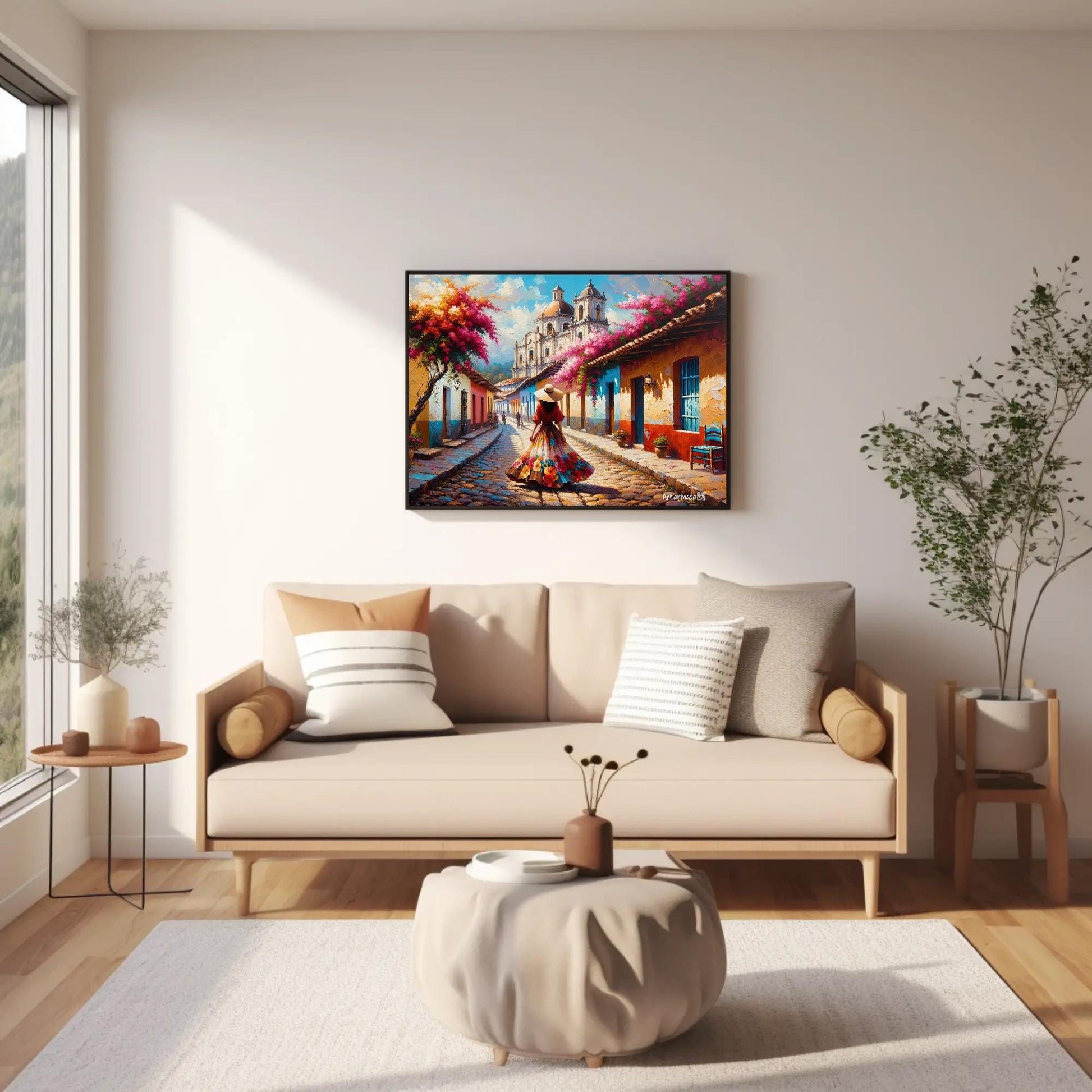 Mexican Town canvas wall art shown in a living room (view 2)