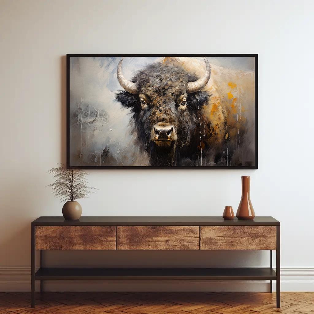 Bison , Minimalist Buffalo Farmhouse farmhouse canvas wall art for the home