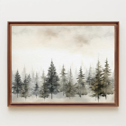 Pine Tree canvas wall art shown in a styled interior