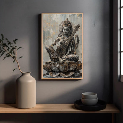 Saraswati Hindu Goddess Art canvas wall art shown in a styled room (view 3)