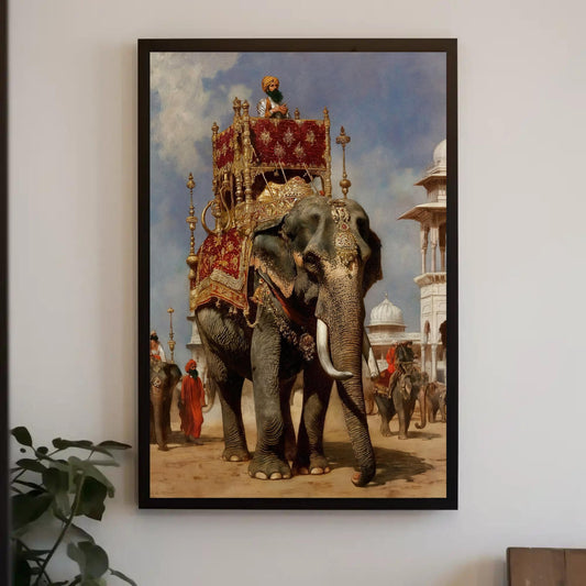 Rajasthani Style Wall Art – Royal Indian King Elephant Canvas Print, Vibrant Indian Decor