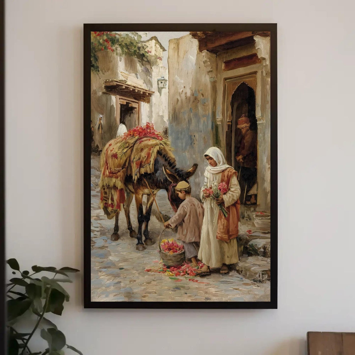 Arabian Street Canvas Print, Islamic Wall Art, Muslim Woman Painting on Museum-Grade Canvas